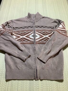 Stetson Cowichan Sweater XL Brown Full Zip Cardigan Cotton Nylon Wool